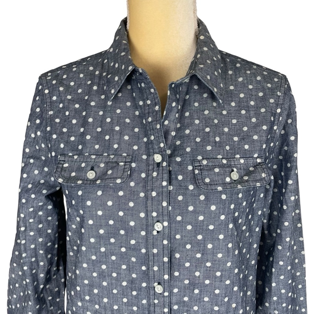 Talbots Polka Dot Chambray Button Down Shirt Dres… - image 2